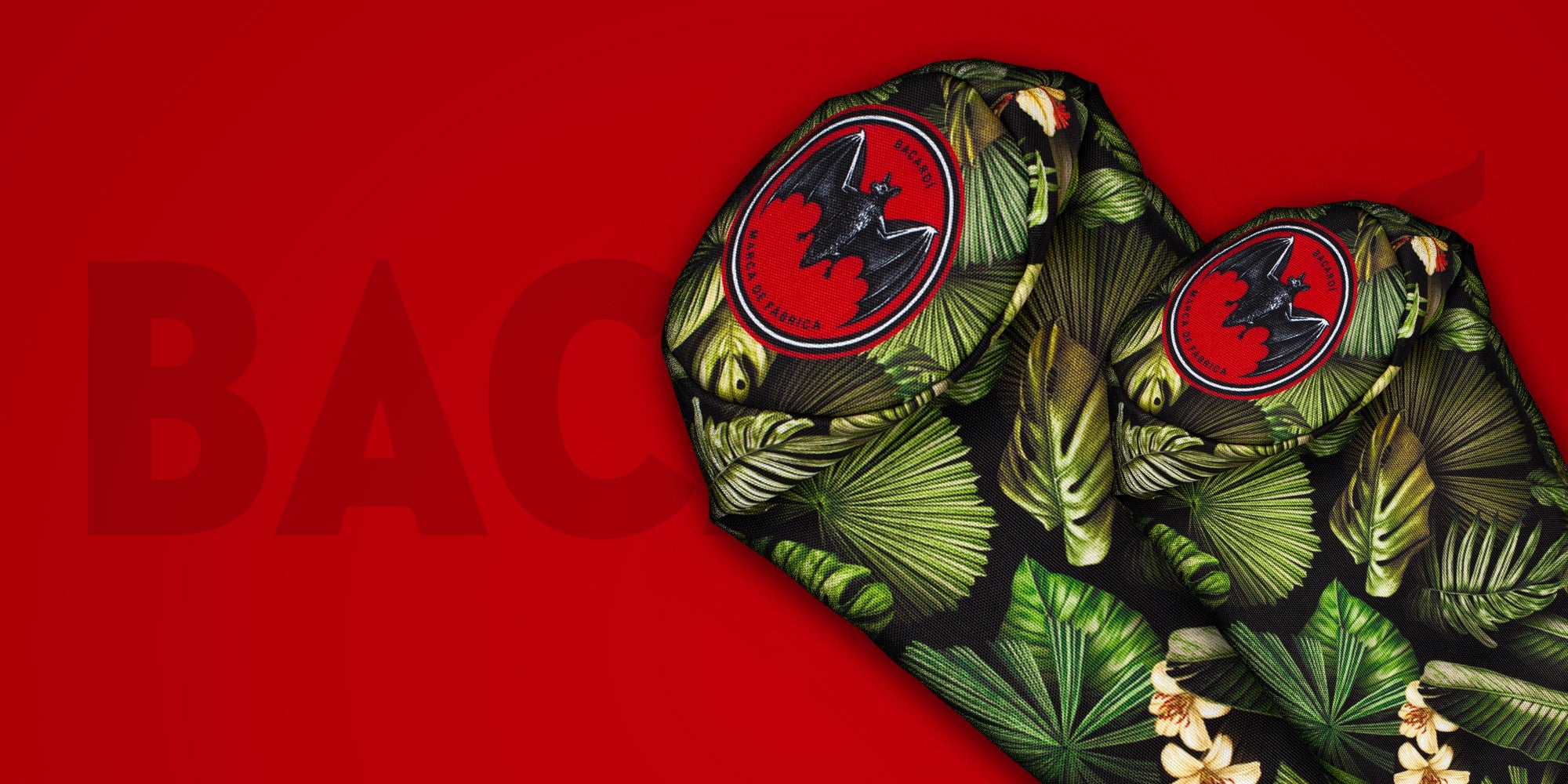 Custom tropical golf headcovers for Bacardi laying on a red background