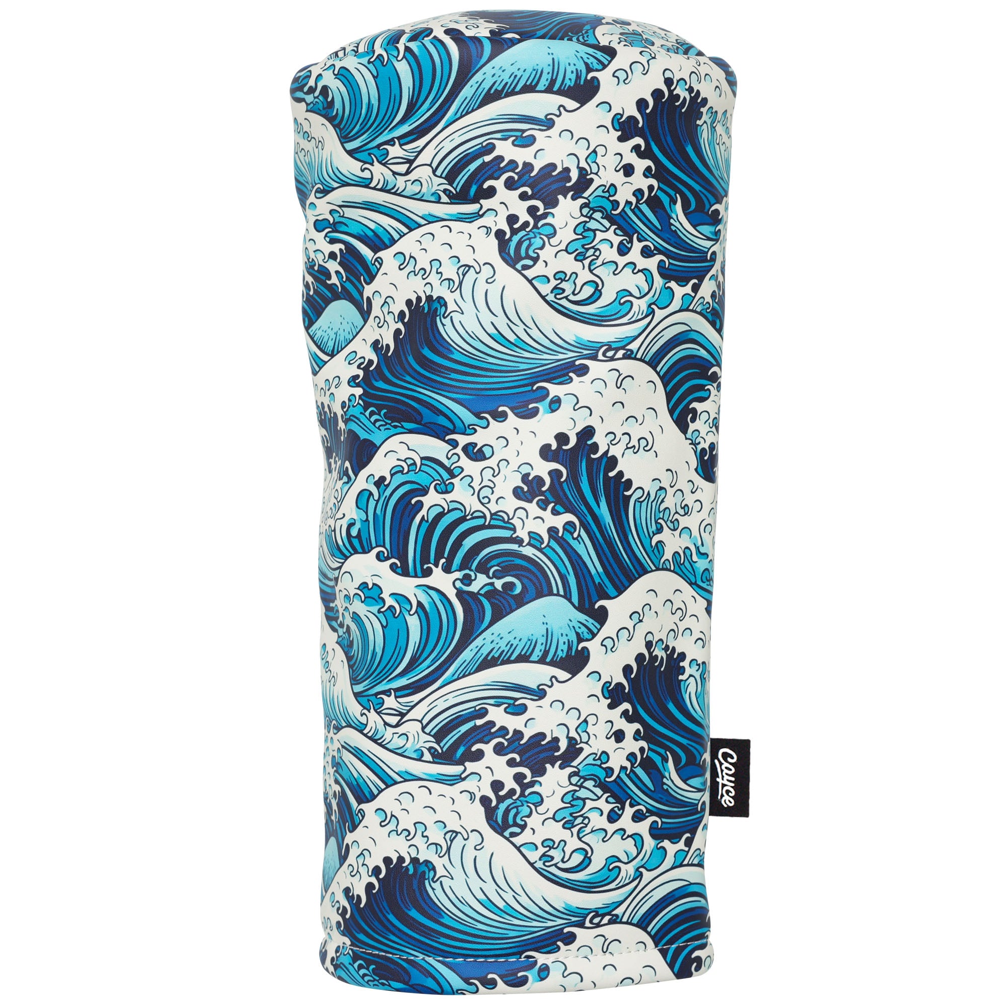 barrel style golf head cover for drivers and fairway woods with a Japanese inspired wave illustration from cayce golf