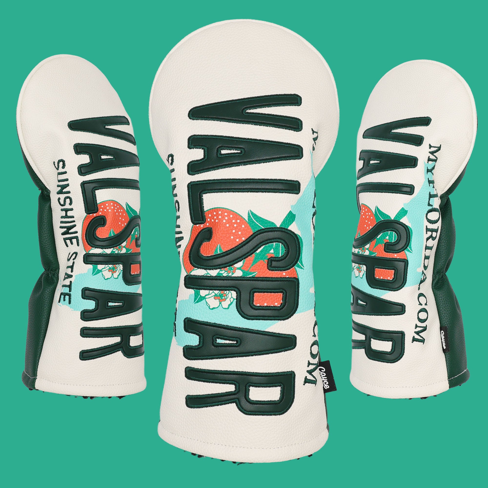 custom valspar florida license plate headcover on a light green background made by Cayce Golf