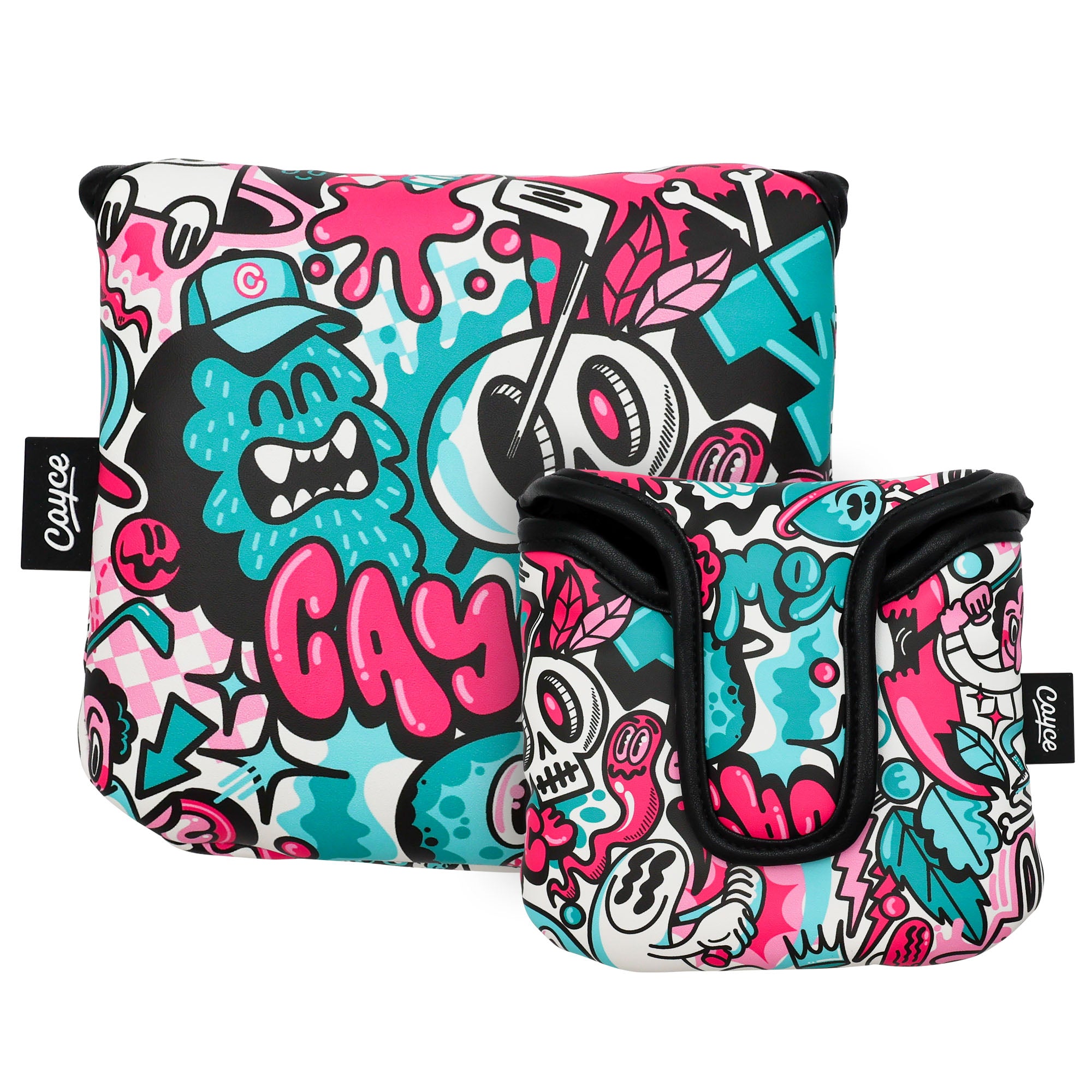 bold graffiti inspired magnetic mallet putter cover from cayce golf