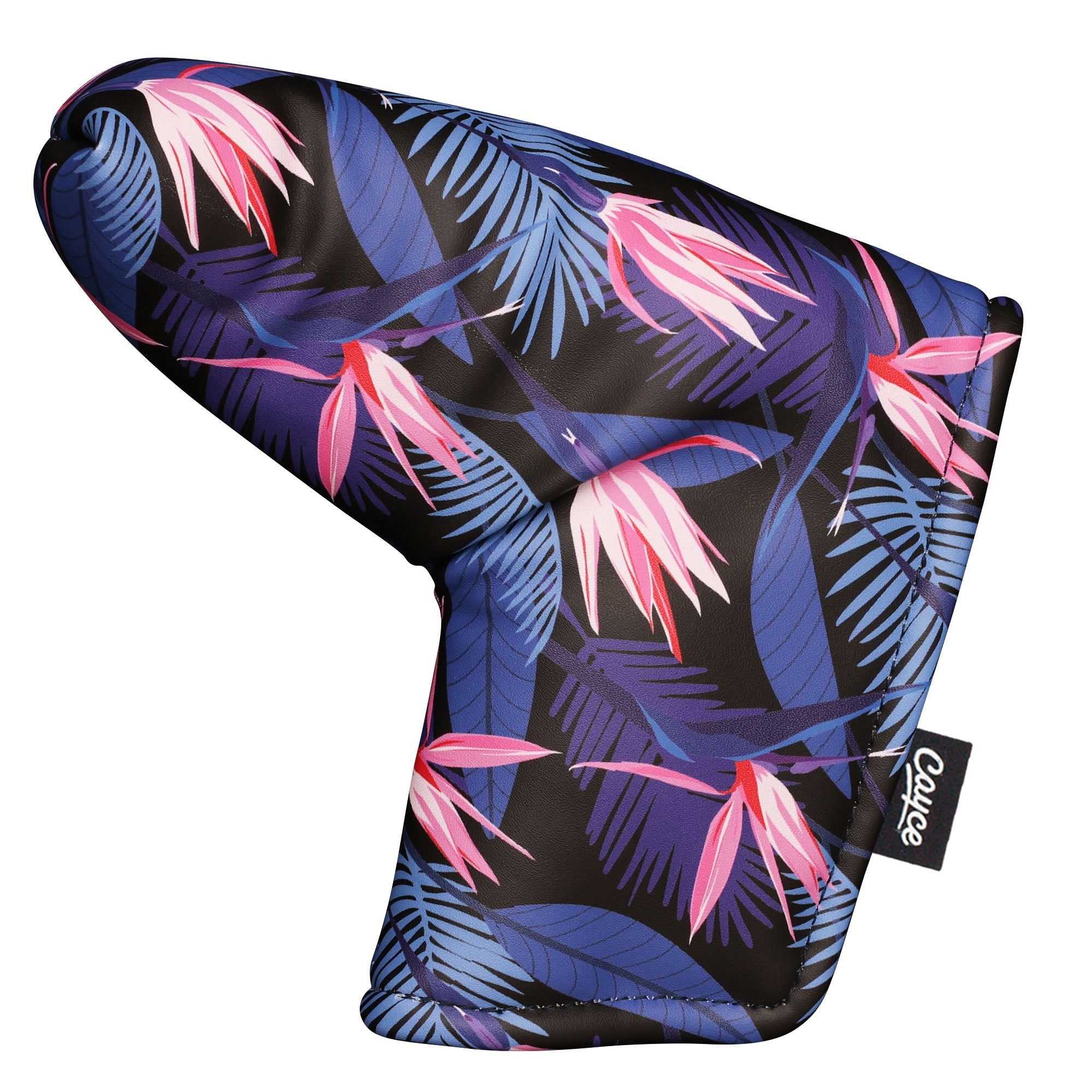 2024 blade putter cover with tropical birds of paradise flower pattern on a black background from cayce golf 