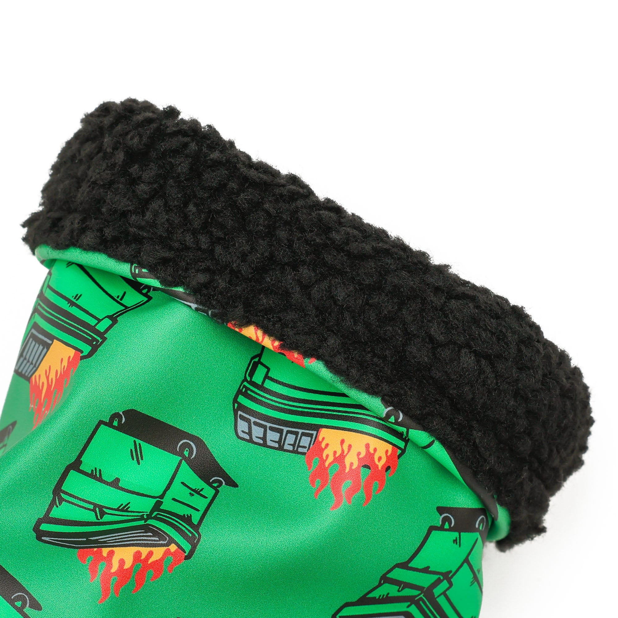 inside view of the thick, sherpa fur inner liner on the cayce golf dumpster fire driver headcover
