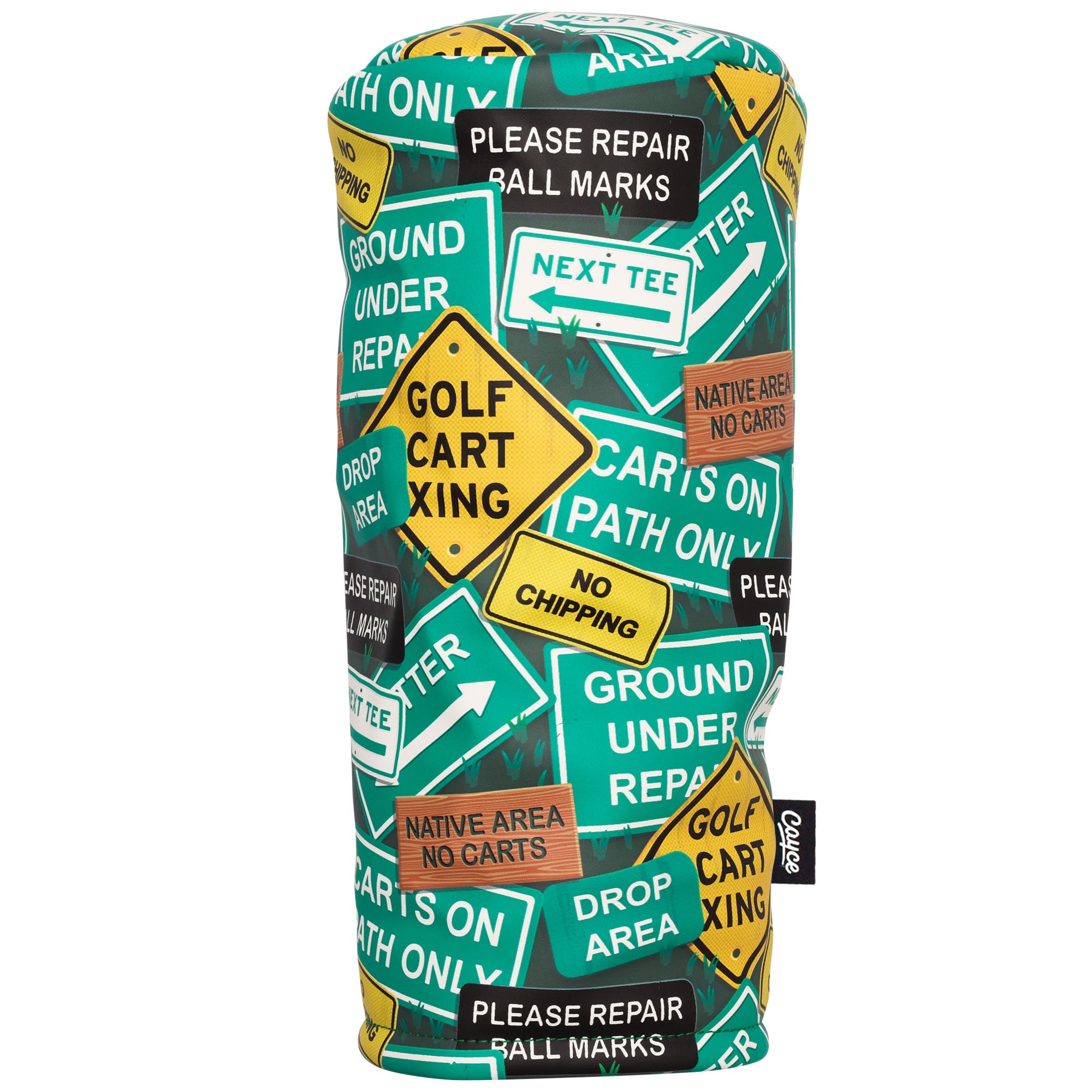 golf head cover for drivers with green and yellow golf course signs pattern from cayce golf 