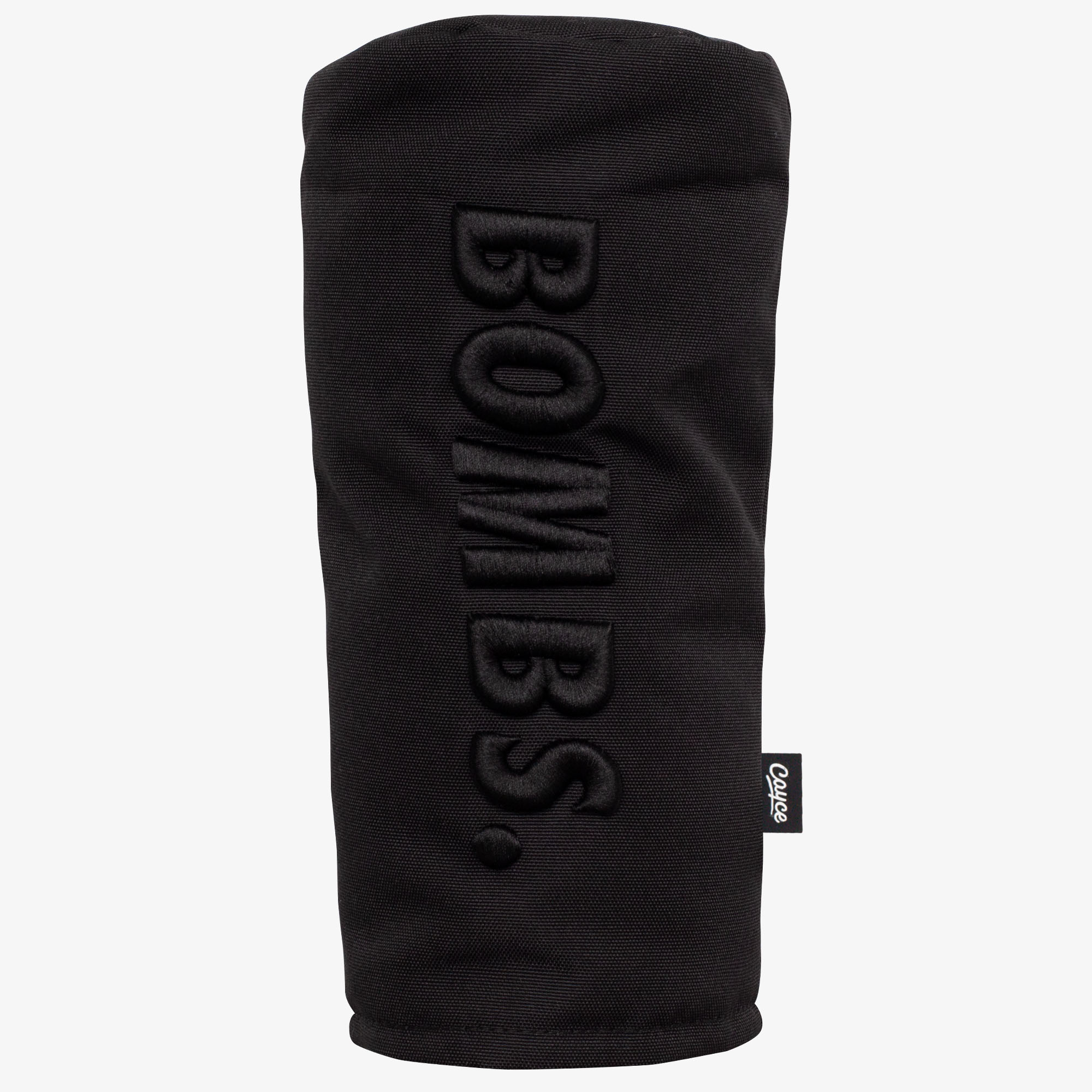 special edition black out version of the black Bombs driver head cover from cayce golf with black 3d puff embroidery