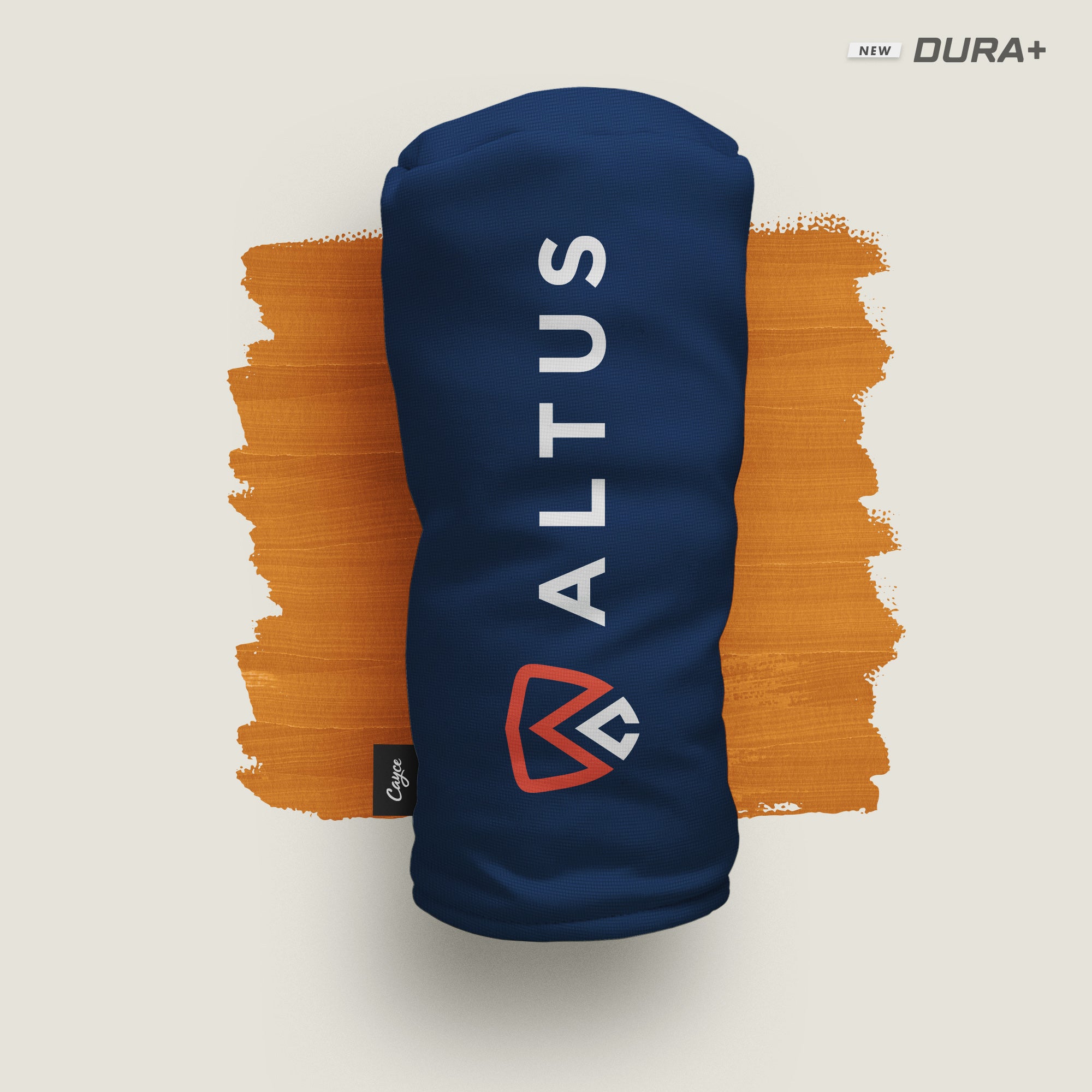 Navy custom golf head cover for the world-famous ALTUS Performance golf training facilities