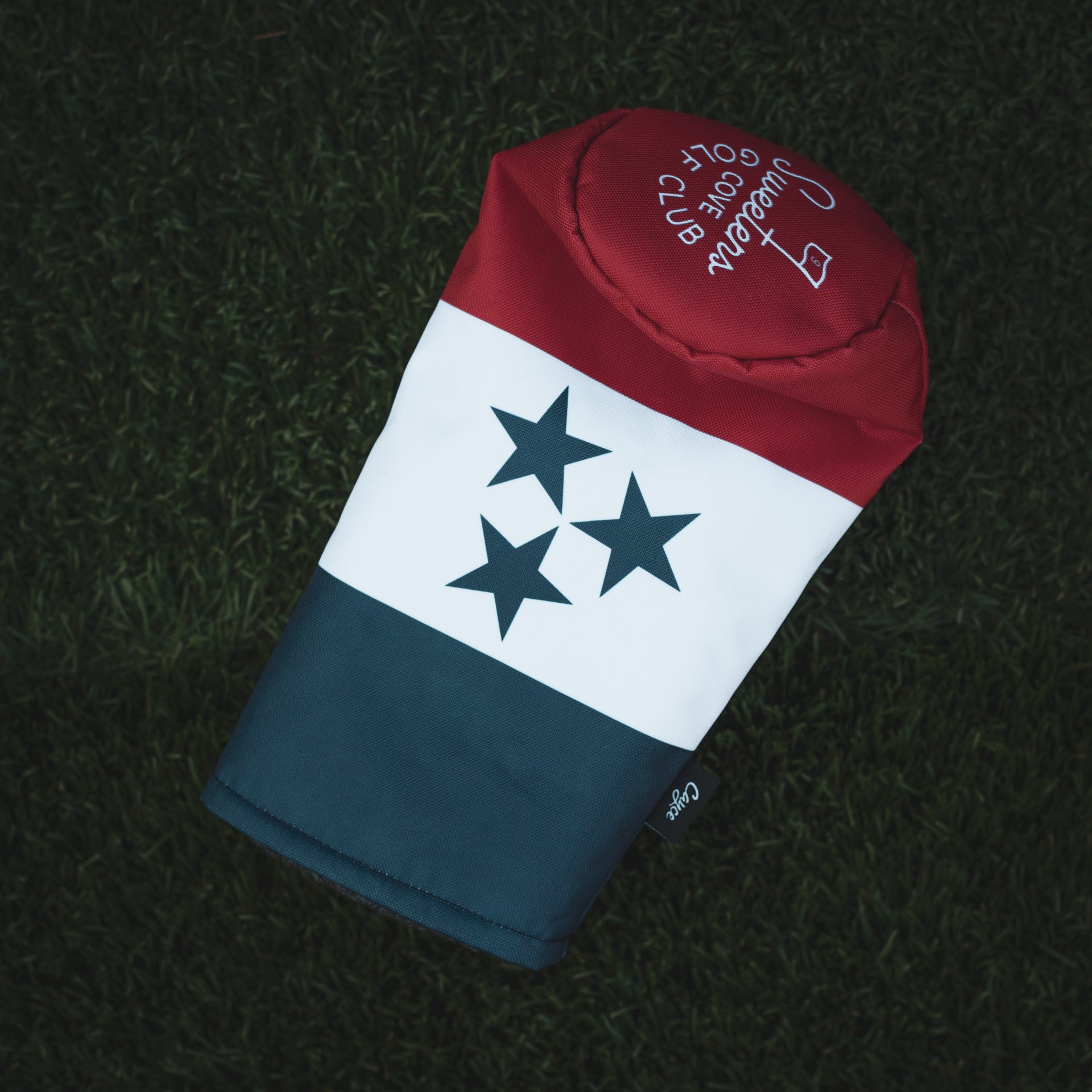 Custom golf headcover for Sweeten's Cove Golf Club in Tennessee featuring a red, white, and blue tri-tone design and the Tennessee Flag tri-star. (3690913595471)