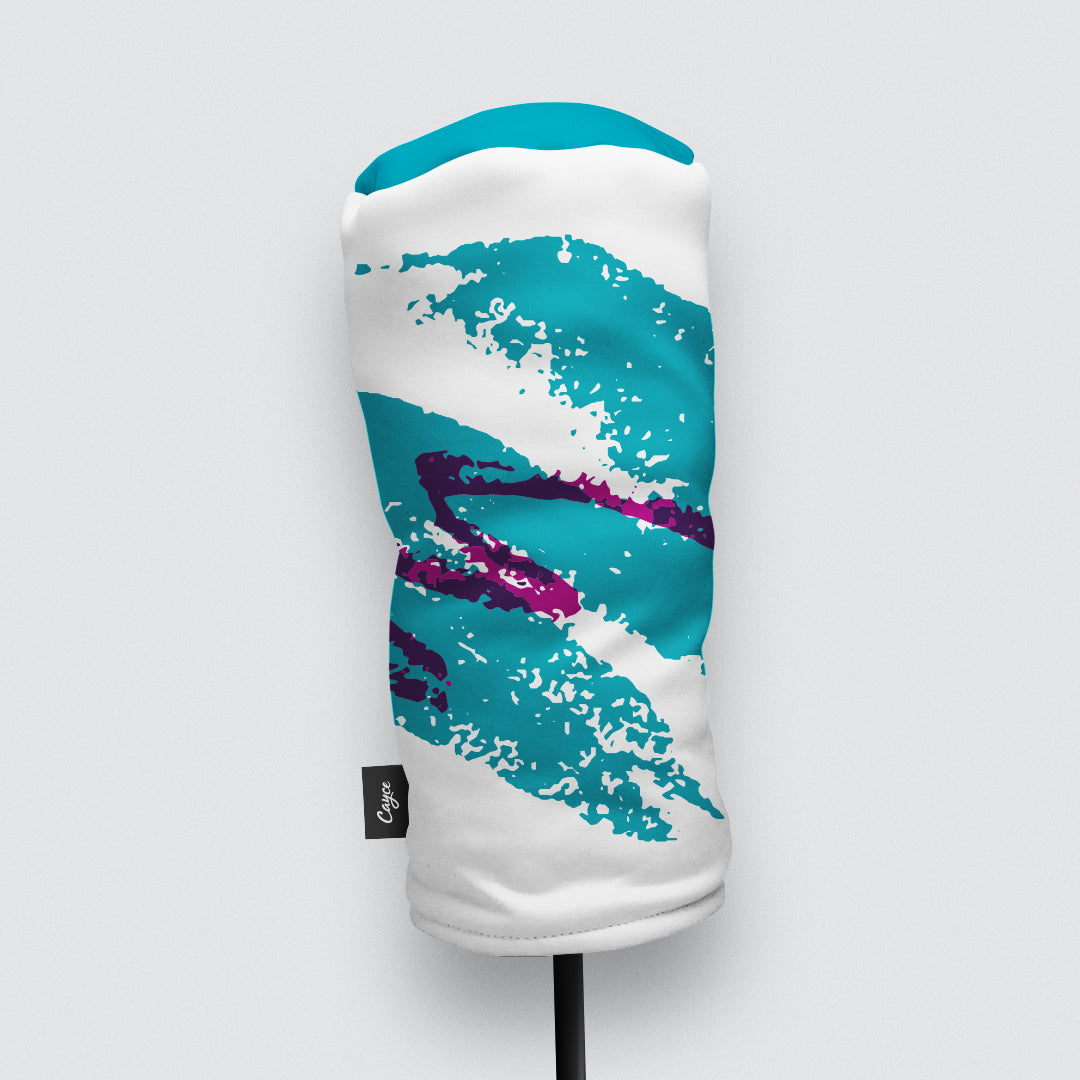 Front View of Driver Headcover and Fairway Wood Headcover with a Vintage 90's Jazz Cup Design Pattern. (2467500195919)