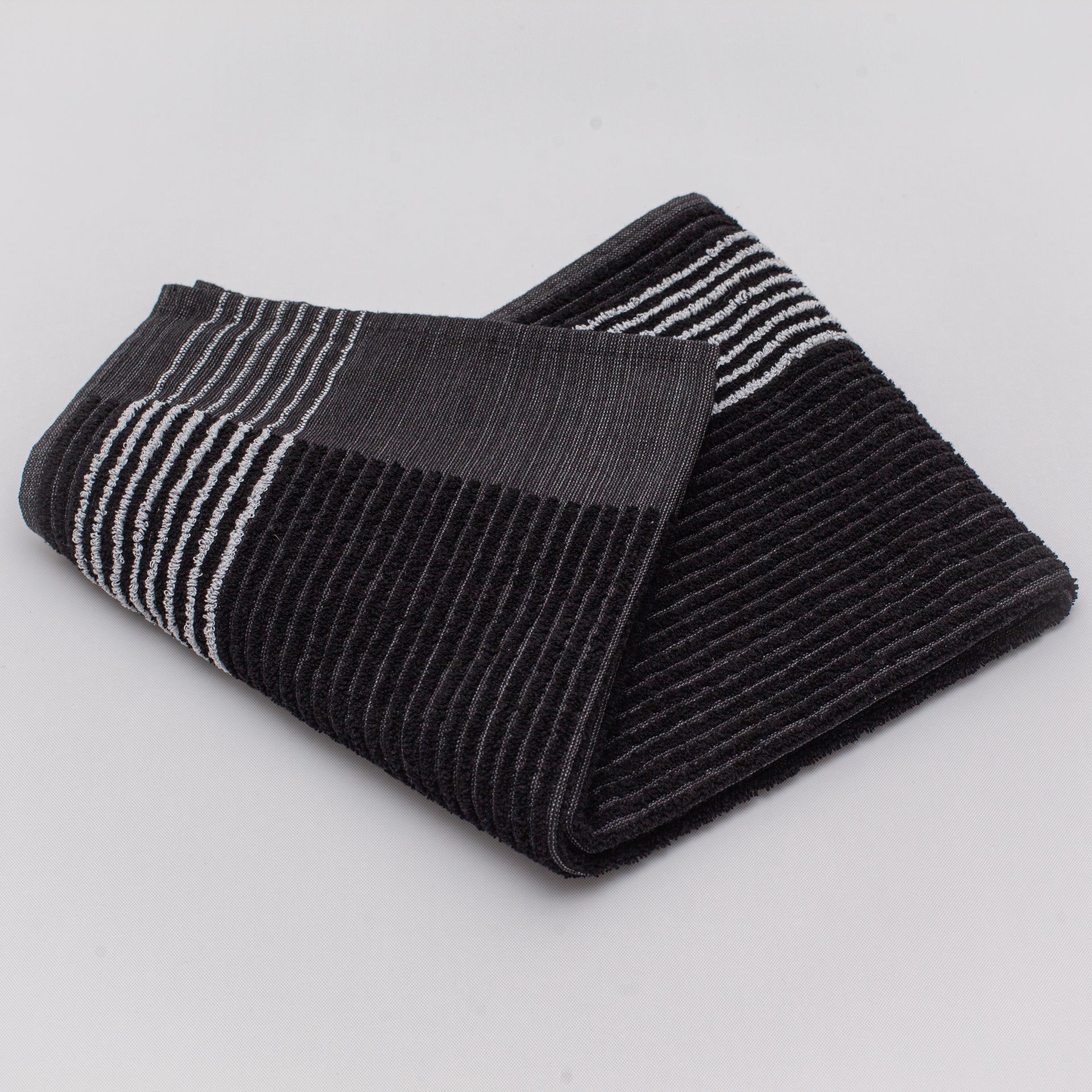 black caddy towel for golf with white stripes